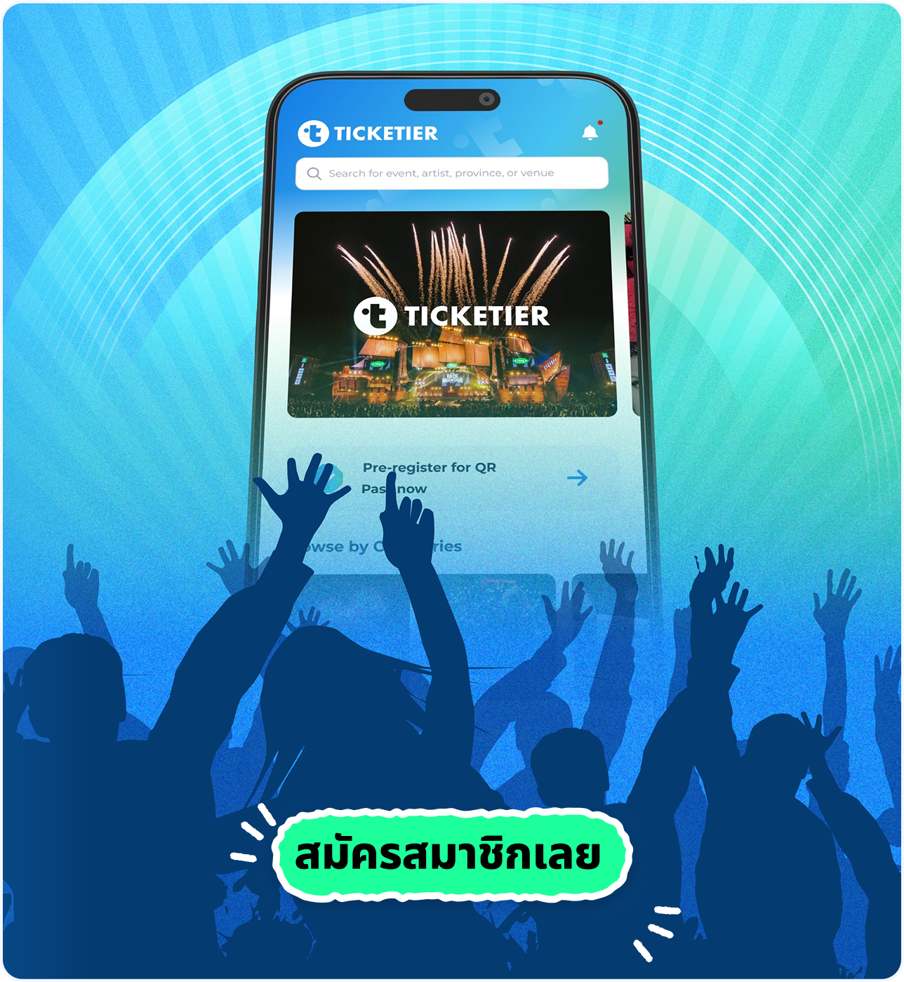 ภาพอินโฟกราฟิกแสดงขั้นตอนการสมัครสมาชิก Ticketier ที่ง่ายและรวดเร็ว